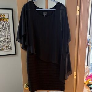 Adrianna Papell Black Layered Chiffon Dress with Draped overlay